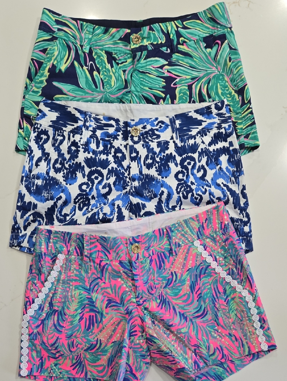 Lilly Pulitzer Mixed Tropical & Ikat Short Trio - Pink, Blue, Green